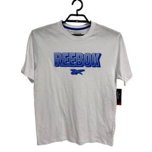 Reebok Men's Short Sleeve Stark White & Blue Graphic Print Crew Neck Tee Size M